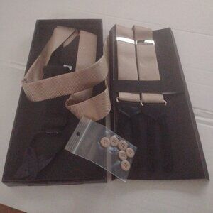 ❤️NEW IN BOX DION NECKWEAR Suspenders Tan 100% Pure Italian Silk